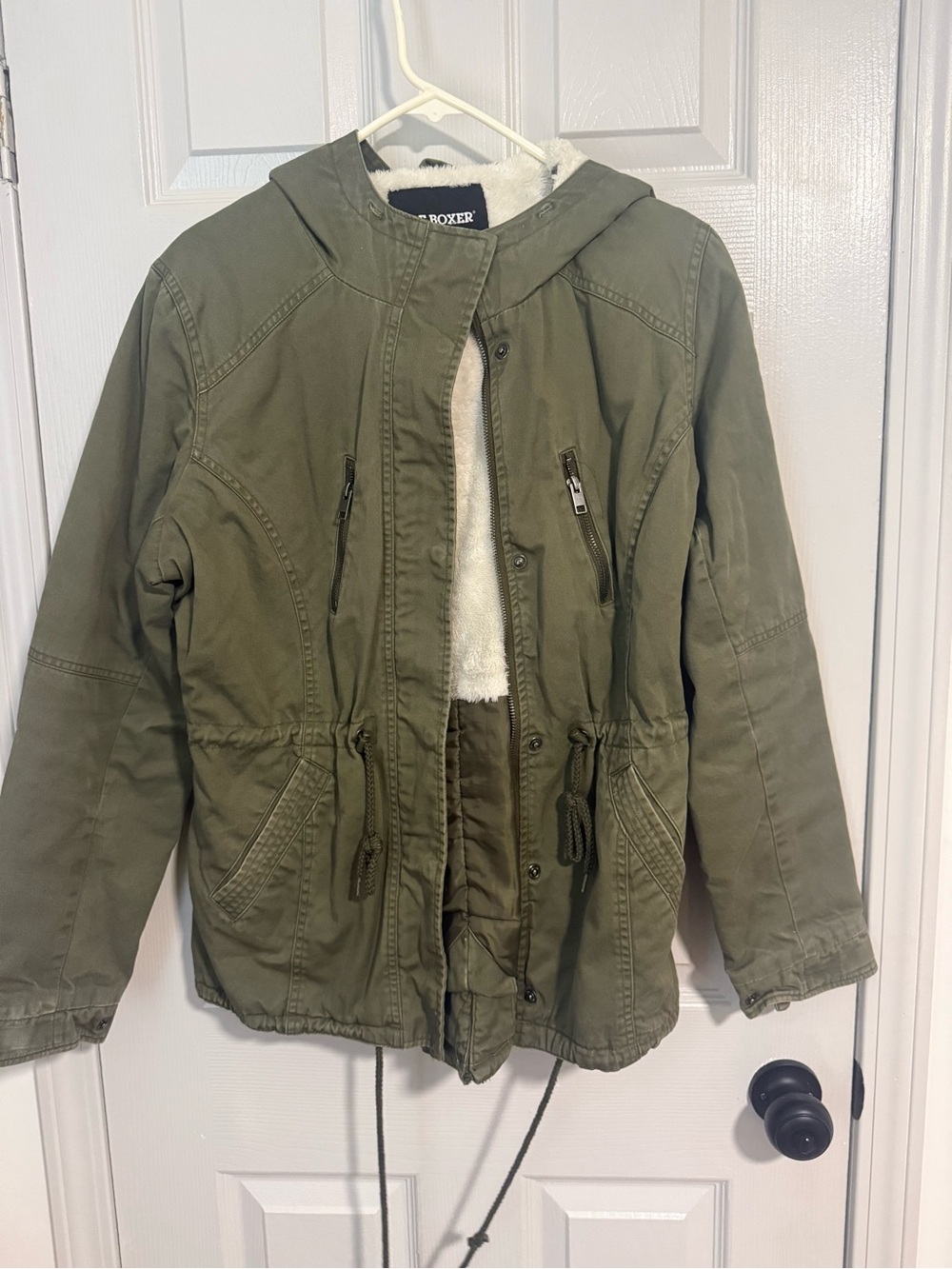 Joe Boxer Olive Green Hooded Puffer Jacket with Sherpa Lining